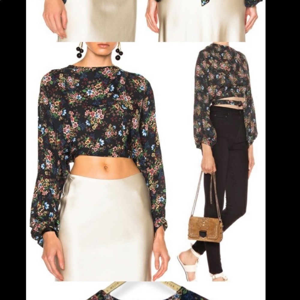 - Roses Balloon Sleeve Backless Long Sleeve Blouse